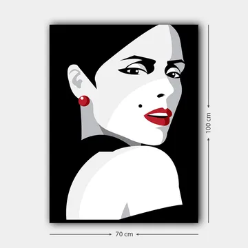 Canvastavla 70x100 cm - Stiliserad porträtt av en kvinna med en dramatisk blick - Röd / Svart / Vit - Inredning - Tavlor & posters - Canvastavla