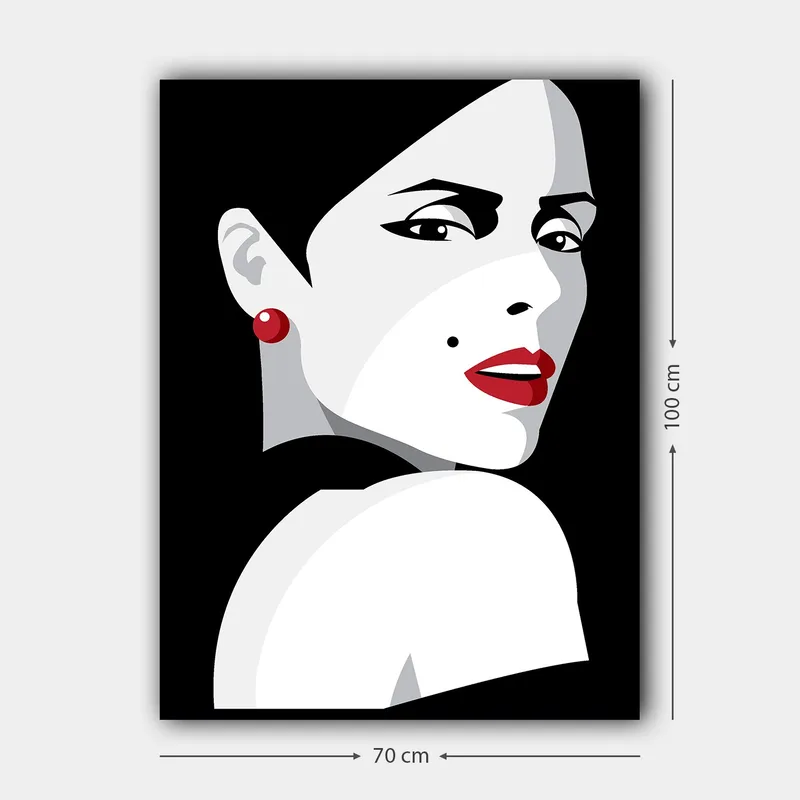 Canvastavla 70x100 cm - Stiliserad porträtt av en kvinna med en dramatisk blick - Röd / Svart / Vit - Inredning - Tavlor & posters - Canvastavla