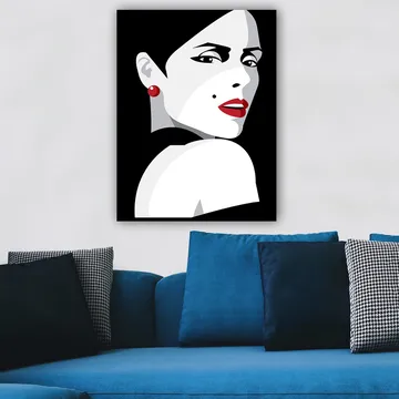 Canvastavla 70x100 cm - Stiliserad porträtt av en kvinna med en dramatisk blick - Röd / Svart / Vit - Inredning - Tavlor & posters - Canvastavla