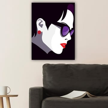 Canvastavla 70x100 cm - Stiliserad profil av en kvinna med solglasögon och röd läppstift - Svart / Vit / Lila - Inredning - Tavlor & posters - Canvastavla