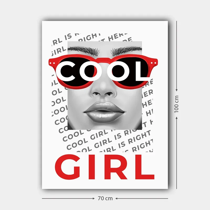 Canvastavla 70x100 cm - Stiliserad porträtt av en kvinna med coola solglasögon - Röd / Svart / Grå - Inredning - Tavlor & posters - Canvastavla