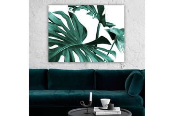 Canvastavla 70x100 cm - Stiliserade gröna palmblad mot en vit bakgrund - Mörkgrön / Turkos - Inredning - Tavlor & posters - Canvastavla