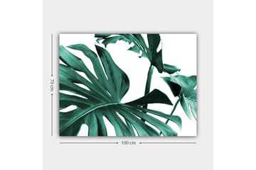 Canvastavla 70x100 cm - Stiliserade gröna palmblad mot en vit bakgrund - Mörkgrön / Turkos - Inredning - Tavlor & posters - Canvastavla