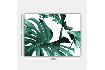 Canvastavla 70x100 cm - Stiliserade gröna palmblad mot en vit bakgrund - Mörkgrön / Turkos - Inredning - Tavlor & posters - Canvastavla