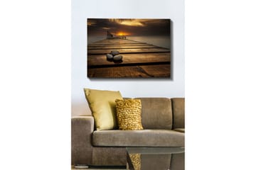 Canvastavla 70x100 cm - Stilla brygga vid solnedgången med stenar i förgrunden - Guld / Brunt / Grått - Inredning - Tavlor & posters - Canvastavla
