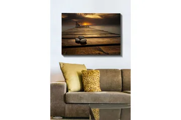 Canvastavla 70x100 cm - Stilla brygga vid solnedgången med stenar i förgrunden - Guld / Brunt / Grått - Inredning - Tavlor & posters - Canvastavla