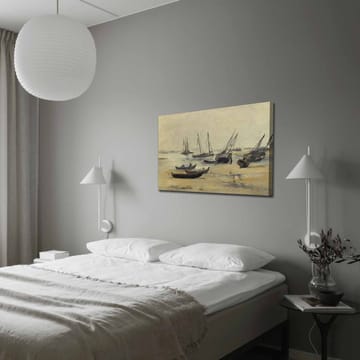 Canvastavla 70x100 cm - Stilla hamnscen med segelbåtar som ligger för ankar i lugna vatten - Grå / Beige / Mörkblå - Inredning - Tavlor & posters - Canvastavla