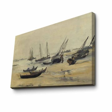 Canvastavla 70x100 cm - Stilla hamnscen med segelbåtar som ligger för ankar i lugna vatten - Grå / Beige / Mörkblå - Inredning - Tavlor & posters - Canvastavla