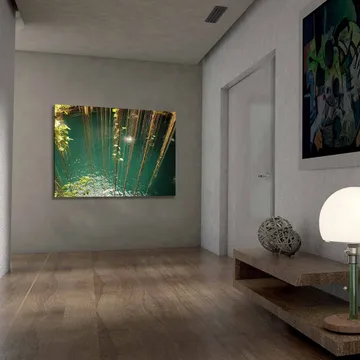 Canvastavla 70x100 cm - Stilla vattenyta omgiven av hängande växtlighet och naturliga element - Turkos / Grön / Brun - Inredning - Tavlor & posters - Canvastavla