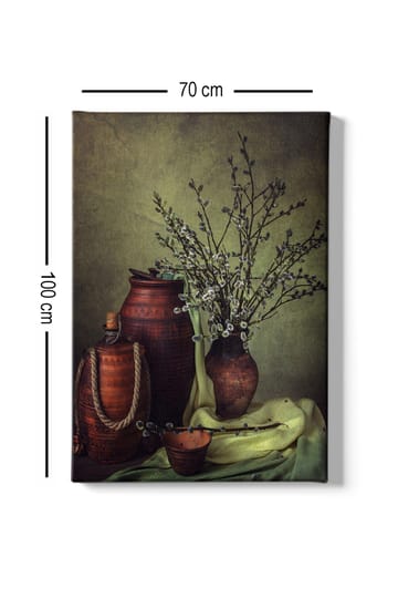 Canvastavla 70x100 cm - Stillhet med keramik och grenar i en harmonisk komposition - Mörkbrun / Ljusgrön / Olivgrön - Inredning - Tavlor & posters - Canvastavla