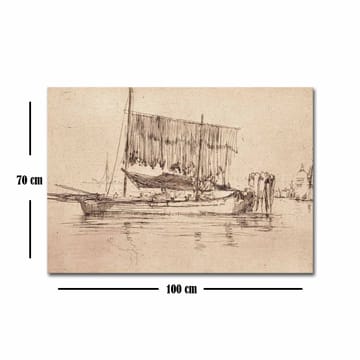 Canvastavla 70x100 cm - Stillsam hamnscen med segelbåtar och människor vid vattnet - Beige / Brun - Inredning - Tavlor & posters - Canvastavla