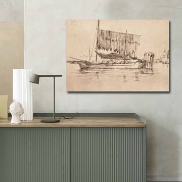 Canvastavla 70x100 cm - Stillsam hamnscen med segelbåtar och människor vid vattnet - Beige / Brun - Inredning - Tavlor & posters - Canvastavla