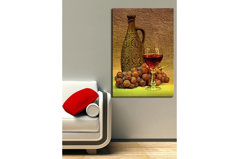 Canvastavla 70x100 cm - Stillsam komposition med en dekorativ kanna, ett glas vin och druvor - Brun / Vinröd / Grå - Inredning - Tavlor & posters - Canvastavla