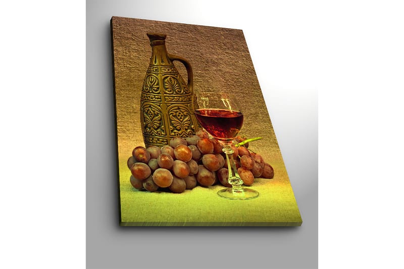 Canvastavla 70x100 cm - Stillsam komposition med en dekorativ kanna, ett glas vin och druvor - Brun / Vinröd / Grå - Inredning - Tavlor & posters - Canvastavla