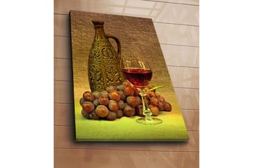 Canvastavla 70x100 cm - Stillsam komposition med en dekorativ kanna, ett glas vin och druvor - Brun / Vinröd / Grå - Inredning - Tavlor & posters - Canvastavla
