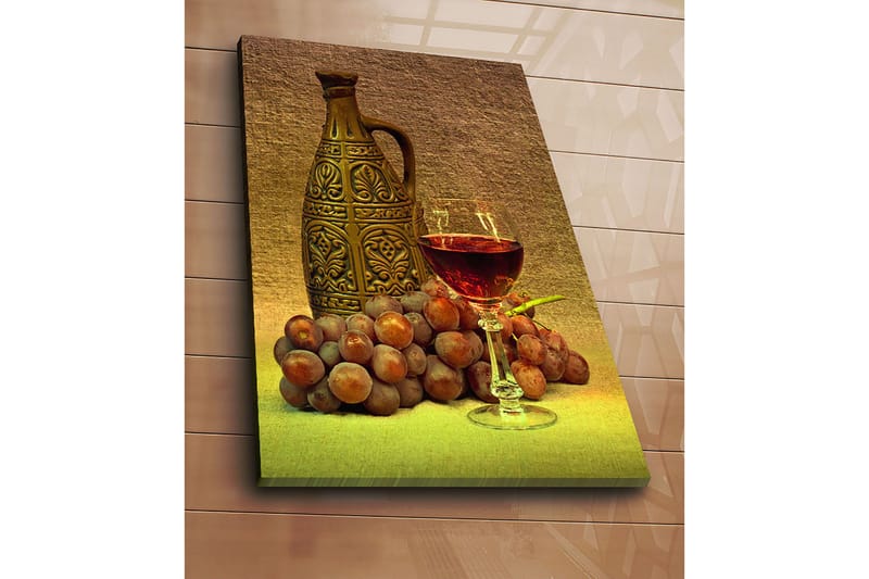 Canvastavla 70x100 cm - Stillsam komposition med en dekorativ kanna, ett glas vin och druvor - Brun / Vinröd / Grå - Inredning - Tavlor & posters - Canvastavla