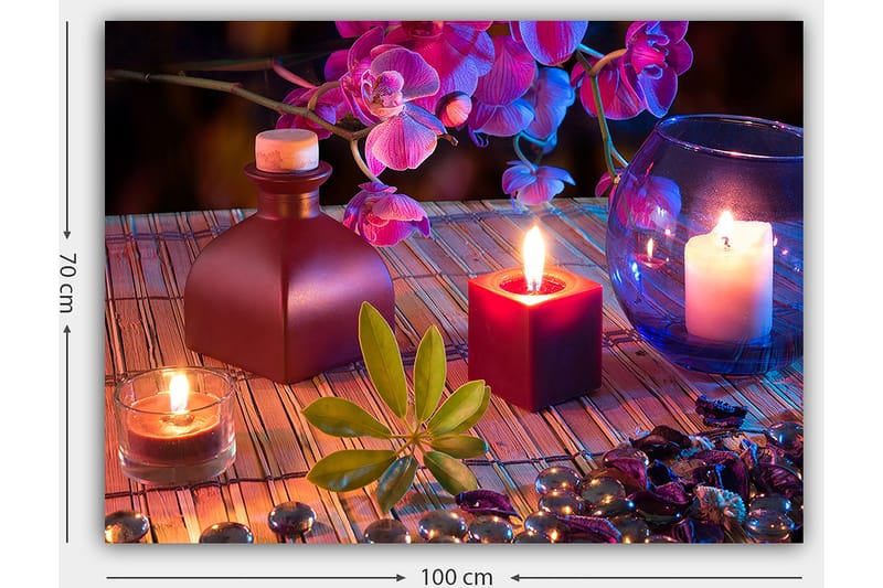 Canvastavla 70x100 cm - Stillsam och harmonisk stilleben med ljus, blommor och dekorationer - Mörkröd / Grön / Lila - Inredning - Tavlor & posters - Canvastavla
