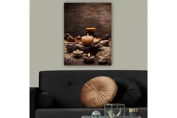 Canvastavla 70x100 cm - Stillsam samling av levande ljus och stenar i en harmonisk arrangemang - Beige / Brun / Grå - Inredning - Tavlor & posters - Canvastavla