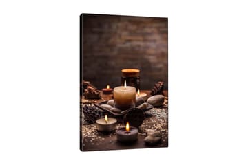 Canvastavla 70x100 cm - Stillsam samling av levande ljus och stenar i en harmonisk arrangemang - Beige / Brun / Grå - Inredning - Tavlor & posters - Canvastavla