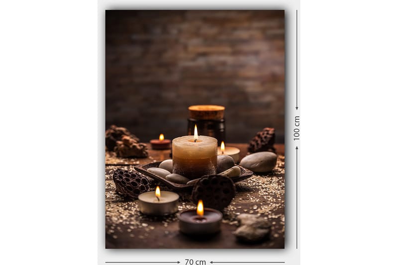 Canvastavla 70x100 cm - Stillsam samling av levande ljus och stenar i en harmonisk arrangemang - Beige / Brun / Grå - Inredning - Tavlor & posters - Canvastavla
