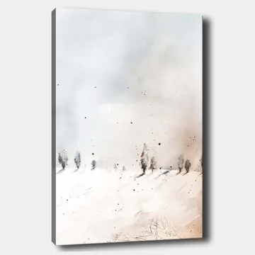 Canvastavla 70x100 cm - Stillsam vinterlandskap med snöklädda träd i fjärran - Ljusblå / Vit / Beige - Inredning - Tavlor & posters - Canvastavla