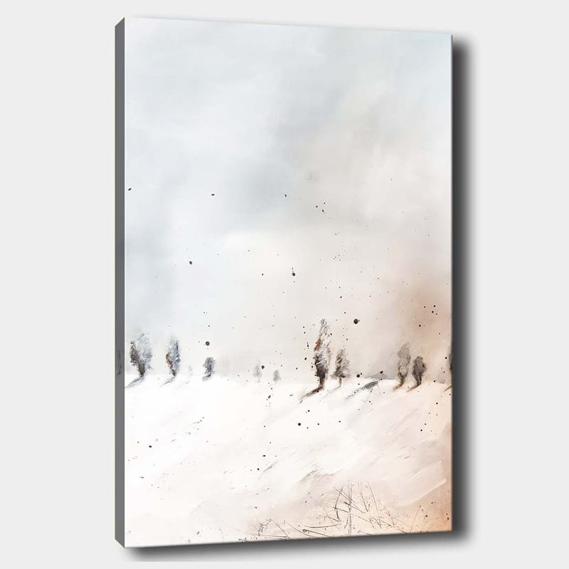Canvastavla 70x100 cm - Stillsam vinterlandskap med snöklädda träd i fjärran - Ljusblå / Vit / Beige - Inredning - Tavlor & posters - Canvastavla