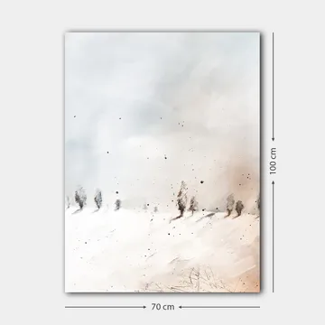 Canvastavla 70x100 cm - Stillsam vinterlandskap med snöklädda träd i fjärran - Ljusblå / Vit / Beige - Inredning - Tavlor & posters - Canvastavla