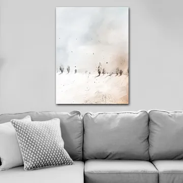 Canvastavla 70x100 cm - Stillsam vinterlandskap med snöklädda träd i fjärran - Ljusblå / Vit / Beige - Inredning - Tavlor & posters - Canvastavla