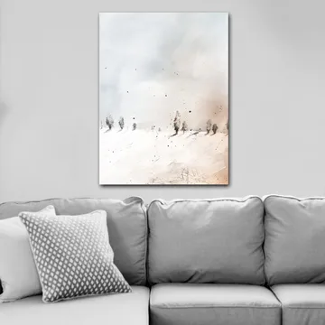 Canvastavla 70x100 cm - Stillsam vinterlandskap med snöklädda träd i fjärran - Ljusblå / Vit / Beige - Inredning - Tavlor & posters - Canvastavla