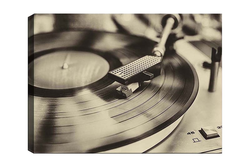 Canvastavla 70x100 cm - Stilren bild av en skivspelare med en snurrande vinylskiva - Svart / Grå - Inredning - Tavlor & posters - Canvastavla