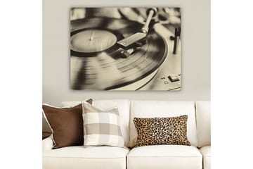 Canvastavla 70x100 cm - Stilren bild av en skivspelare med en snurrande vinylskiva - Svart / Grå - Inredning - Tavlor & posters - Canvastavla