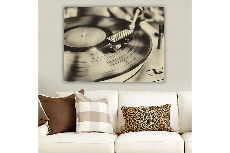 Canvastavla 70x100 cm - Stilren bild av en skivspelare med en snurrande vinylskiva - Svart / Grå - Inredning - Tavlor & posters - Canvastavla