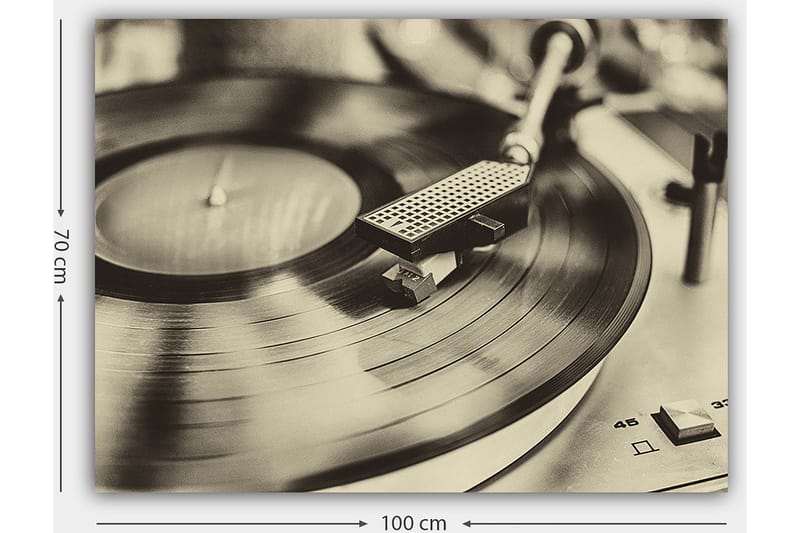 Canvastavla 70x100 cm - Stilren bild av en skivspelare med en snurrande vinylskiva - Svart / Grå - Inredning - Tavlor & posters - Canvastavla