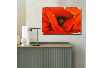 Canvastavla 70x100 cm - Stor, färgstark vallmo med intensiva röda och orangea toner - Röd / Orange - Inredning - Tavlor & posters - Canvastavla