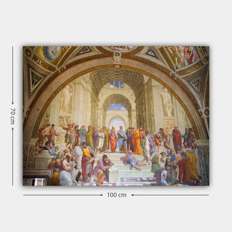 Canvastavla 70x100 cm - Stor samling av filosofer och tänkare i en storslagen arkitektonisk miljö - Blå / Röd / Beige - Inredning - Tavlor & posters - Canvastavla
