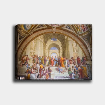 Canvastavla 70x100 cm - Stor samling av filosofer och tänkare i en storslagen arkitektonisk miljö - Blå / Röd / Beige - Inredning - Tavlor & posters - Canvastavla