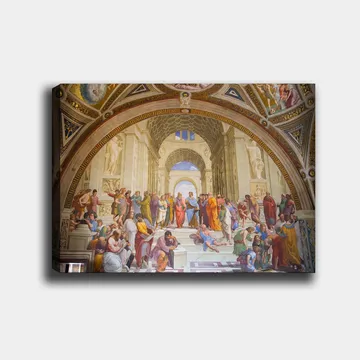 Canvastavla 70x100 cm - Stor samling av filosofer och tänkare i en storslagen arkitektonisk miljö - Blå / Röd / Beige - Inredning - Tavlor & posters - Canvastavla