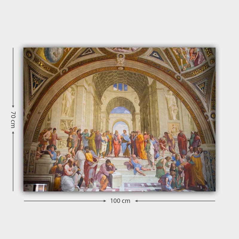 Canvastavla 70x100 cm - Stor samling av filosofer och tänkare i en storslagen arkitektonisk miljö - Blå / Röd / Beige - Inredning - Tavlor & posters - Canvastavla