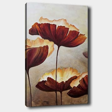 Canvastavla 70x100 cm - Stora, stiliserade blommor i varma toner - Mörkröd / Krämvit - Inredning - Tavlor & posters - Canvastavla