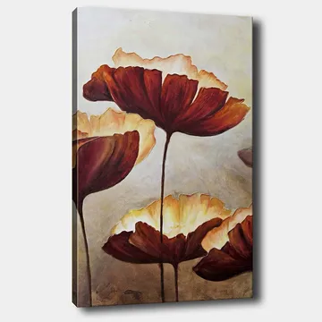 Canvastavla 70x100 cm - Stora, stiliserade blommor i varma toner - Mörkröd / Krämvit - Inredning - Tavlor & posters - Canvastavla