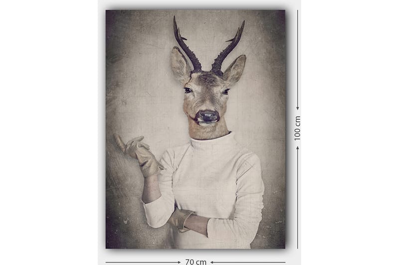 Canvastavla 70x100 cm - Surrealistisk bild av en människa med ett rådjurshuvud som gestikulerar med handen - Beige / Grå / Brun - Inredning - Tavlor & posters - Canvastavla