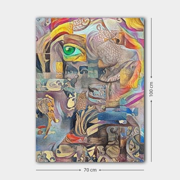 Canvastavla 70x100 cm - Surrealistisk komposition med ett öga och abstrakta former som skapar en drömlik atmosfär - Grön / Beige / Röd - Inredning - Tavlor & posters - Canvastavla