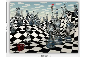 Canvastavla 70x100 cm - Surrealistisk schackbräda med genomskinliga schackpjäser som sträcker sig över böljande landskap - Svart / Vitt / Transparent - Inredning - Tavlor & posters - Canvastavla