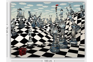 Canvastavla 70x100 cm - Surrealistisk schackbräda med genomskinliga schackpjäser som sträcker sig över böljande landskap - Svart / Vitt / Transparent - Inredning - Tavlor & posters - Canvastavla