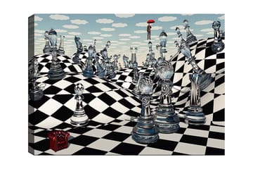 Canvastavla 70x100 cm - Surrealistisk schackbräda med genomskinliga schackpjäser som sträcker sig över böljande landskap - Svart / Vitt / Transparent - Inredning - Tavlor & posters - Canvastavla