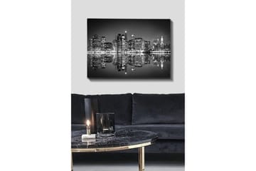 Canvastavla 70x100 cm - Svartvit stadssilhuett med reflektioner i vattnet - Svart / Vitt / Grått - Inredning - Tavlor & posters - Canvastavla
