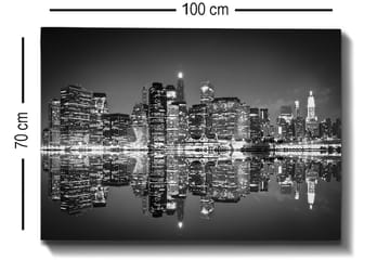 Canvastavla 70x100 cm - Svartvit stadssilhuett med reflektioner i vattnet - Svart / Vitt / Grått - Inredning - Tavlor & posters - Canvastavla