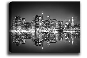 Canvastavla 70x100 cm - Svartvit stadssilhuett med reflektioner i vattnet - Svart / Vitt / Grått - Inredning - Tavlor & posters - Canvastavla