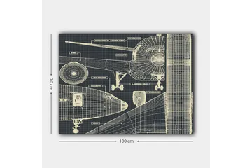 Canvastavla 70x100 cm - Teknisk ritning av ett flygplan med detaljerade komponenter - Mörkblå / Ljusbeige - Inredning - Tavlor & posters - Canvastavla