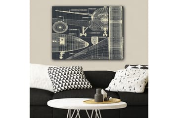 Canvastavla 70x100 cm - Teknisk ritning av ett flygplan med detaljerade komponenter - Mörkblå / Ljusbeige - Inredning - Tavlor & posters - Canvastavla